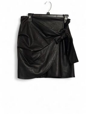 Express Black Faux Leather Mini Wrap Skirt with Side Knot